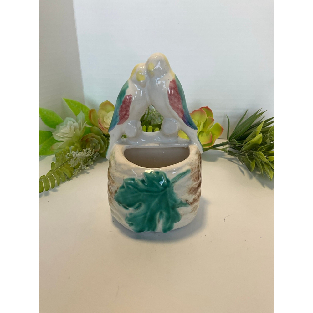 Morton Pottery Love Bird Parakeets Wall Pocket